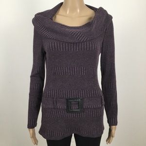 Purple Cowl Neck Ribbed Sweater Tunic